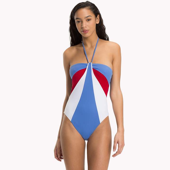 Colour-Block Halter Neck Swimsuit