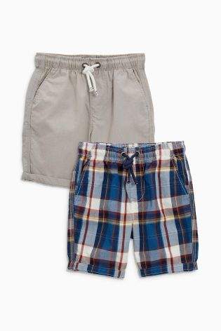 Boys Rust/Navy Check And Plain Shorts Two Pack (3-16yrs) - Blue