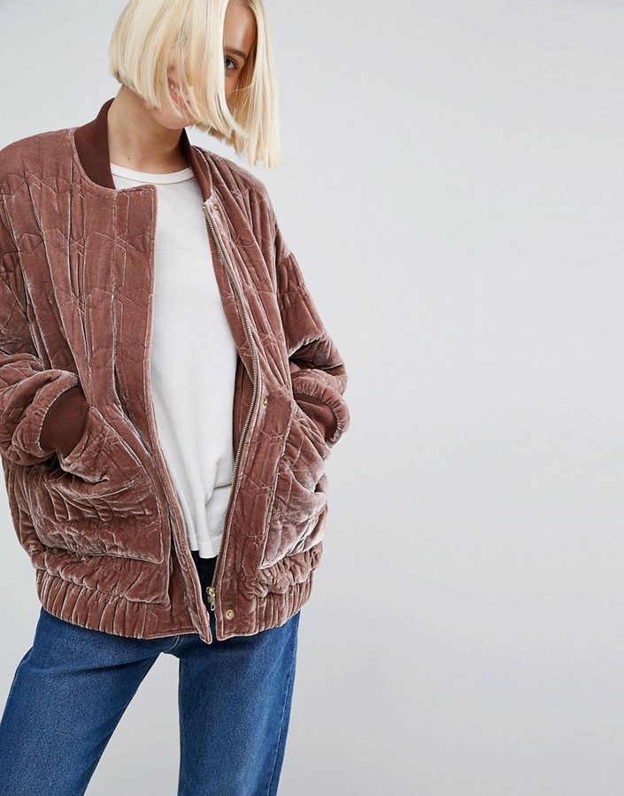 Asos Quilted Velvet Bomber Jacket - ShopStyle Casual