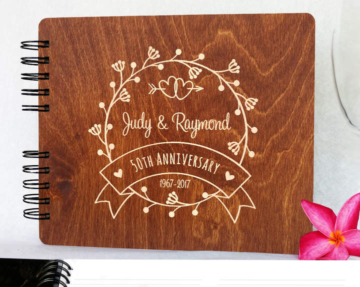 Etsy Wedding Anniversary Guestbook Personalized Wooden Guest Book 8.5x7