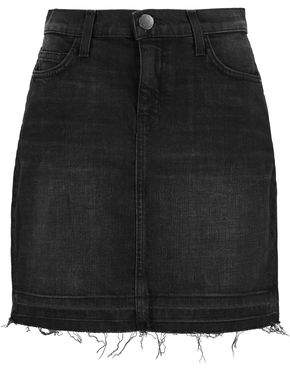 Frayed Stretch-Denim Mini Skirt