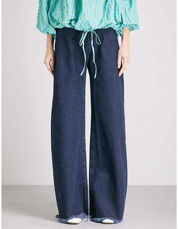 Frayed wide-leg high-rise jeans