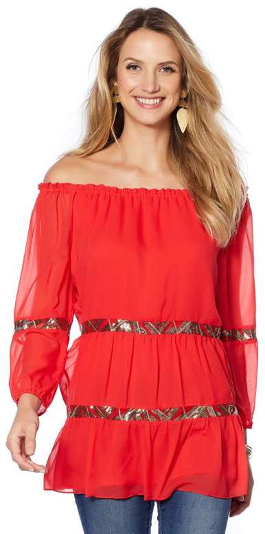 Colleen Lopez Off-the-Shoulder Sequin Tunic Top