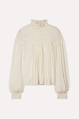Chloé Ruffled Pleated Silk-crepe Blouse - Cream Chloé Ruffled Pleated Silk-crepe Blouse - Cream