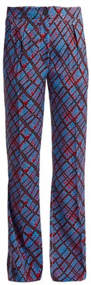 Marni Geometric Print Flared Trousers - Womens - Blue Print