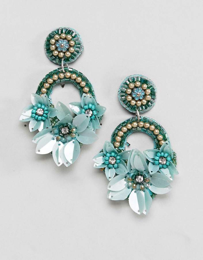 DESIGN Pretty Embroidered Floral Bead Earrings