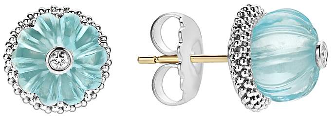 Sterling Silver Caviar Forever Diamond & Sky Blue Topaz Melon Bead Stud Earrings