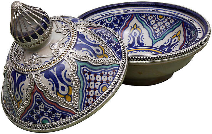 Moroccan Ceramic Bowl with Lid & Engraving
