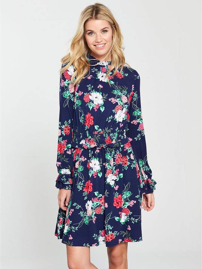 Shirred Waist Skater Dress - Floral Print
