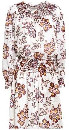 Off-The-Shoulder Gathered Floral-Print Silk-Crepe Mini Dress