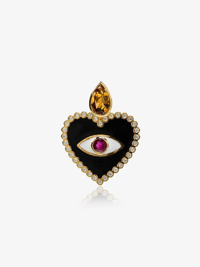 Holly Dyment Ruby and Diamond Heart Evil Eye Pendant Necklace