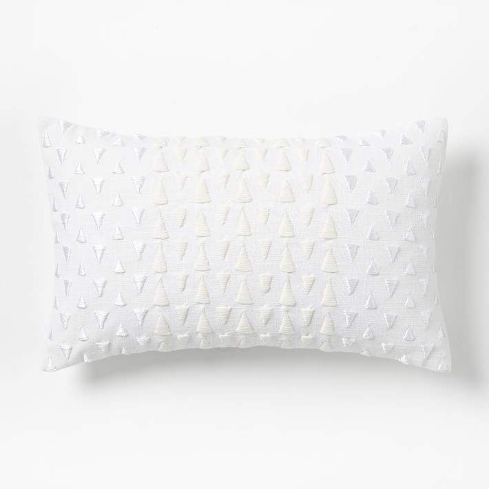 Embroidered Matte + Shine Triangles Pillow Cover - White