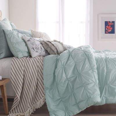 Peri Home Check Smocked Twin Comforter Set in Aqua