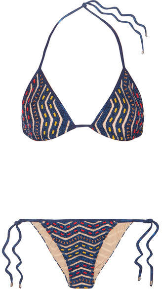 Mare Donna Metallic Crochet-knit Triangle Bikini - Navy