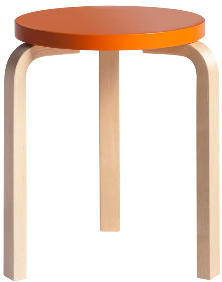 60 Hocker, Orange lackiert/ Birke natur