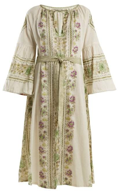 D'ASCOLI Flamenco floral-print and embroidered cotton dress
