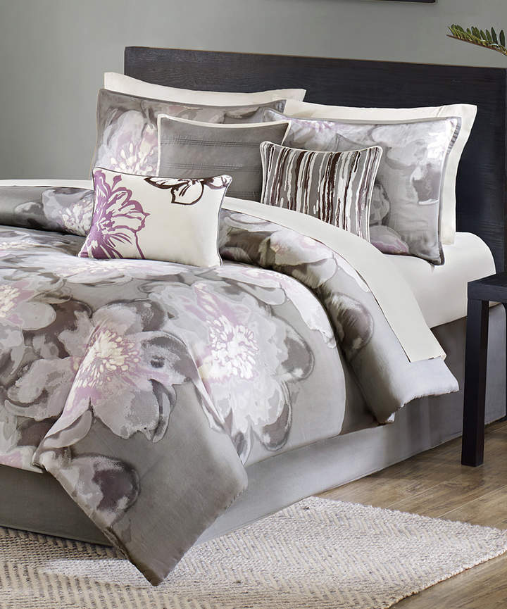 Gray Floral Six-Piece Cotton Comforter Set