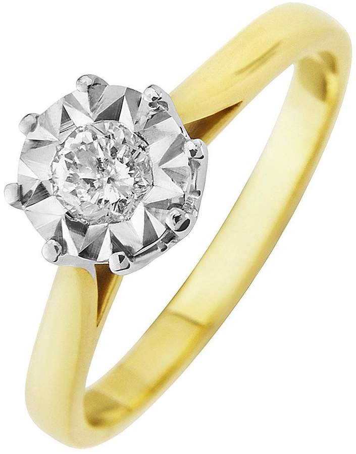 Starlight 9ct Gold 1ct Look 25 Point Diamond Illusion Set Solitaire Ring