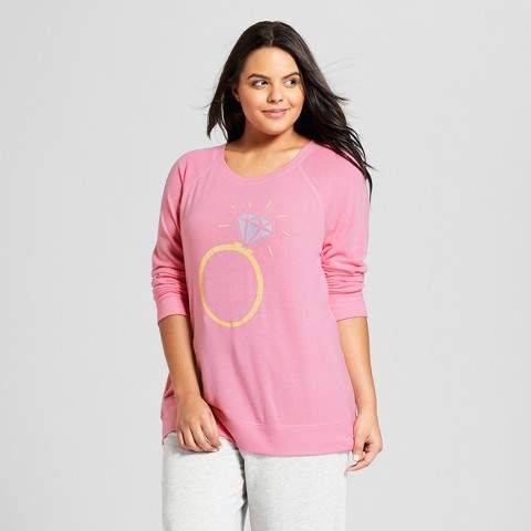 Love and Cherish Women's Plus Size Engagement Ring Sleep Sweatshirt - Pink