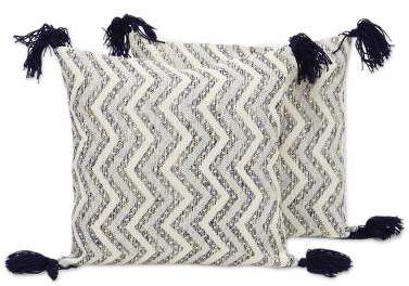 Wavy Delight Two Embroidered Cotton Cushion Covers Handmade in India