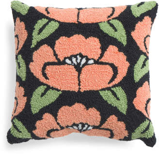 16x16 Floral Hand Hooked Pillow