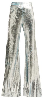 Halpern Foil Pleated Flared Trousers - Womens - Silver Halpern Foil Pleated Flared Trousers - Womens - Silver