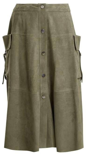 GIANI FIRENZE Patch-pocket button-down suede skirt