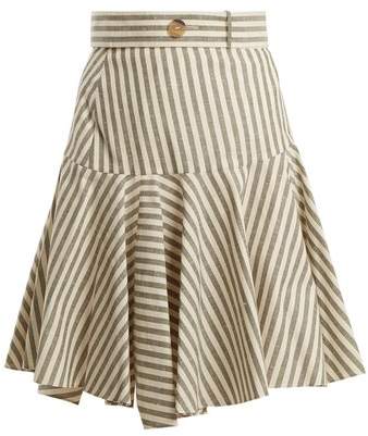 High-rise striped fluted-hem skirt