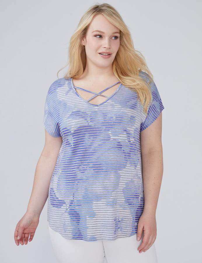 Striped Tie-Dye Tee with Strappy Neck