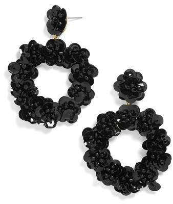 Sequin Floral Hoop Earring