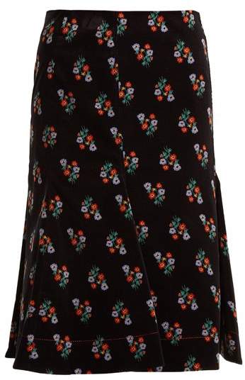 Floral-print A-line cotton-blend midi skirt