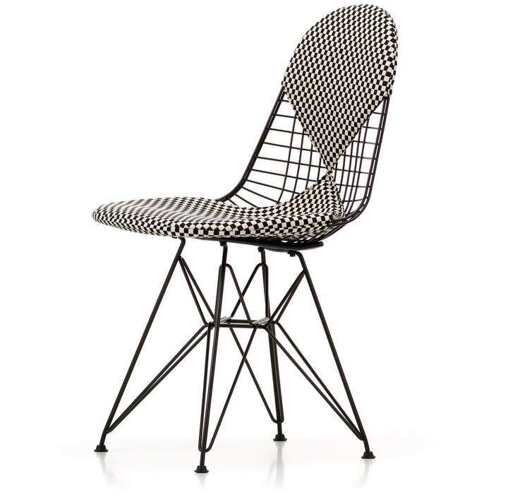 Wire Chair DKR-2 Bikini, Untergestell basic dark, Stoff Checker schwarz/weiß, Filzgleiter (basic dark)