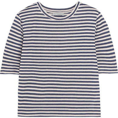 Vince - Striped Silk-blend Jersey T-shirt - Navy