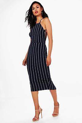 Damen Tassie Rückenfreies, gestreiftes Midikleid mit Riemchen in