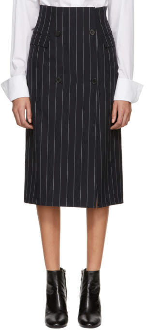Navy and White Wool Pinstripe Skirt