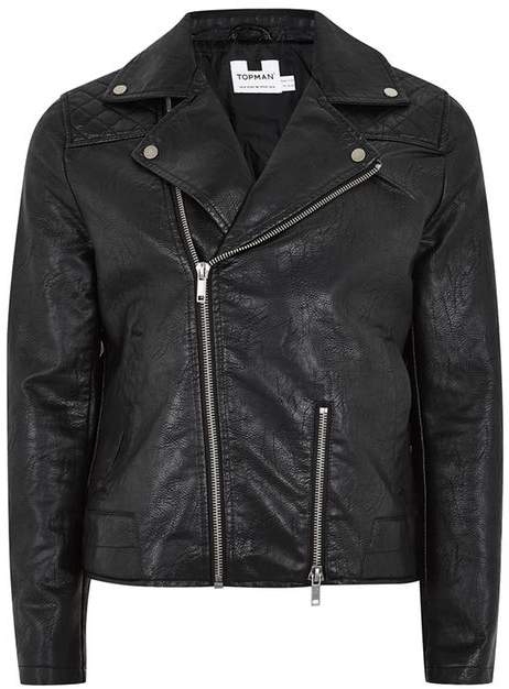 Bikerjacke aus Kunstleder, schwarz