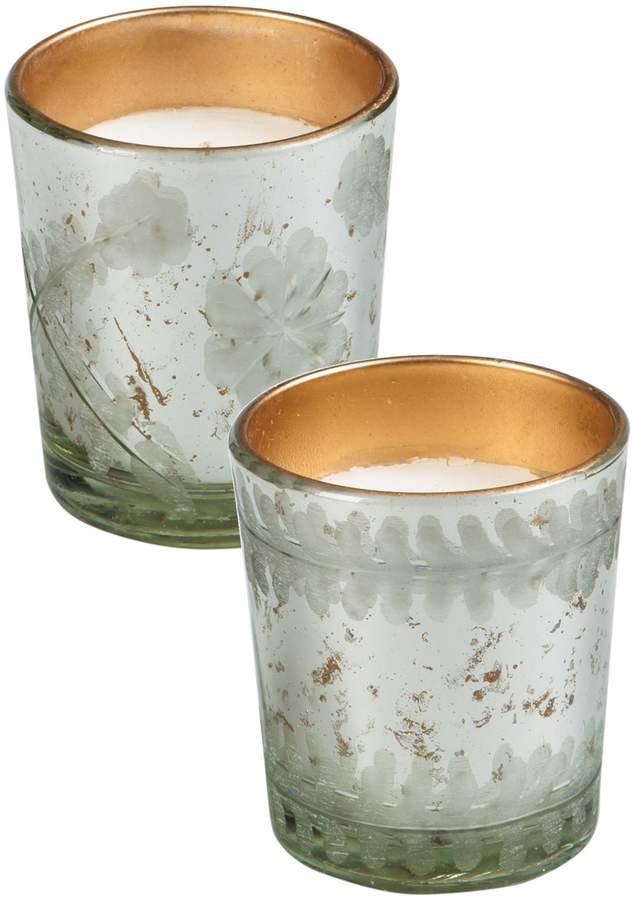 Etched Glass Votive Candles - Set of 2 - Silver and Bronze