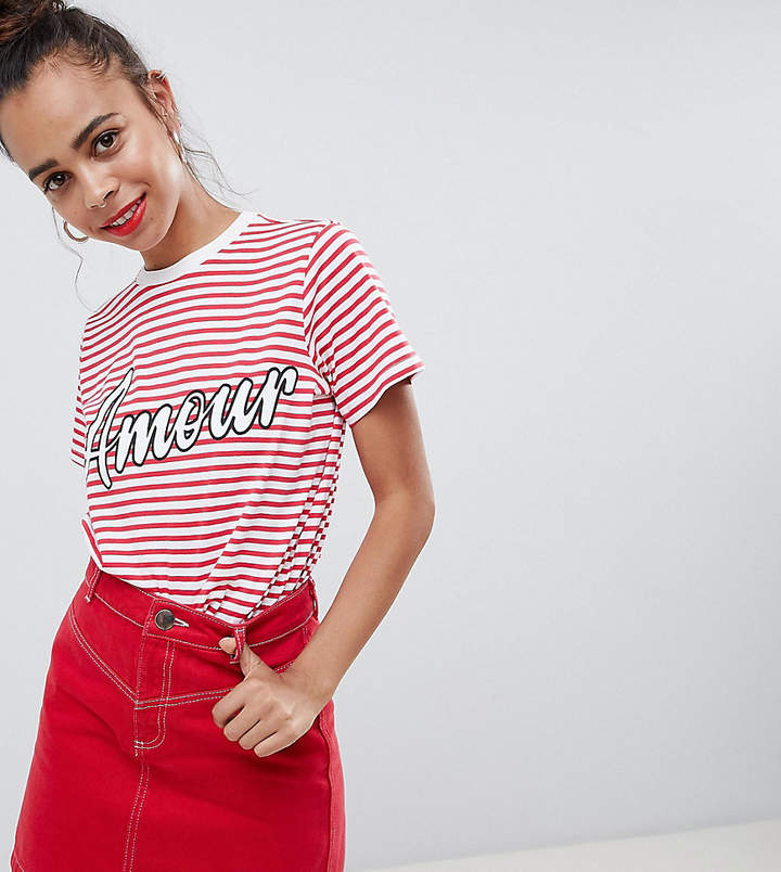 DESIGN Petite t-shirt in stripe with amour print