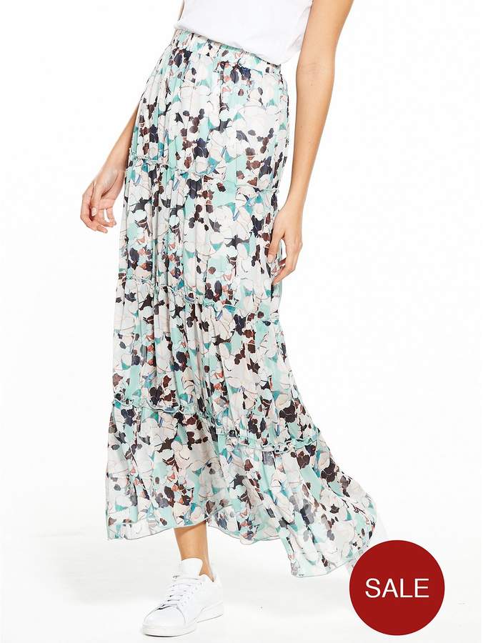 Lost Ink Tiered Bluebell Print Maxi Skirt