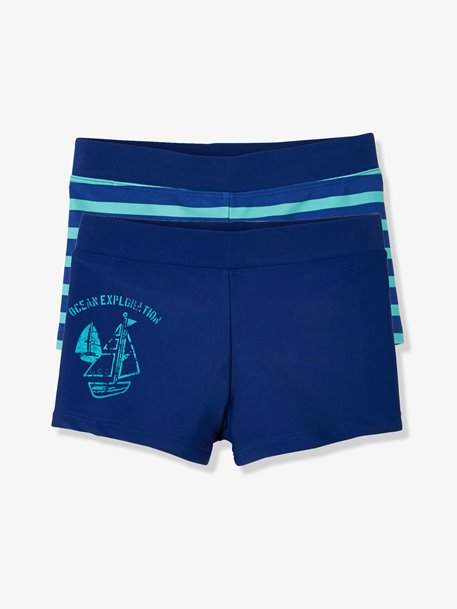 Boys' Pack of 2 Swim Shorts - blue dark two color/multicol