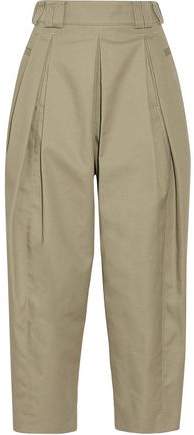 Cropped Pleated Twill Tapered Pants