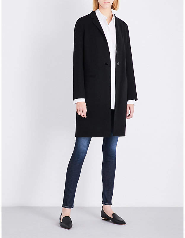 Ladies Black Luxurious Essential Single-Breasted Wool And Cashmere-Blend Coat