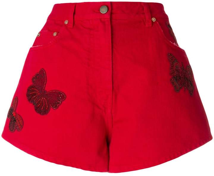 beaded butterfly denim shorts