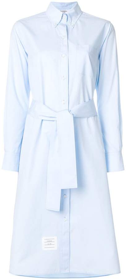 Long Sleeve A-line Belted Shirtdress In Solid Poplin