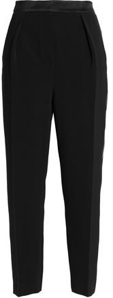 Satin-Trimmed Crepe Tapered Pants