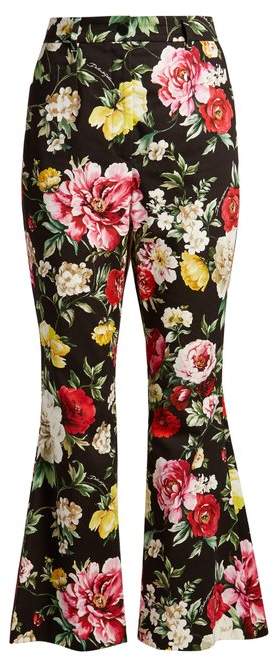 Floral-print kick-flare cropped trousers