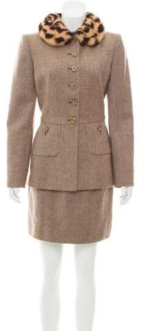 Wool Mink-Trimmed Skirt Suit
