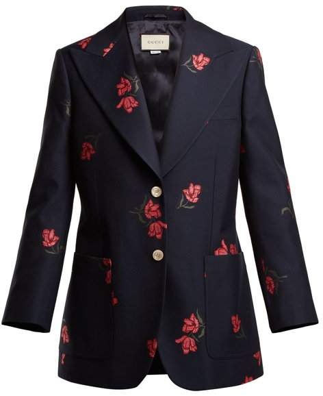 Rose-jacquard cotton-blend blazer