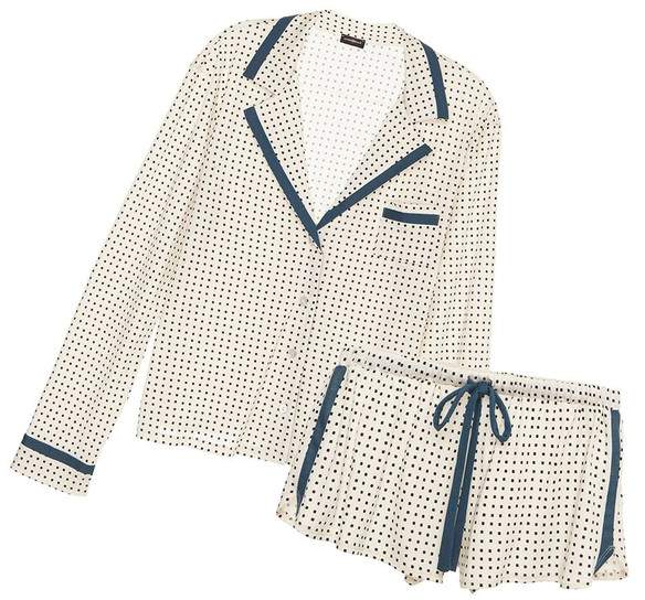 | Bella Printed Long Sleeve Top Boxer Pajama Set | Size L | Canvas square/jasper