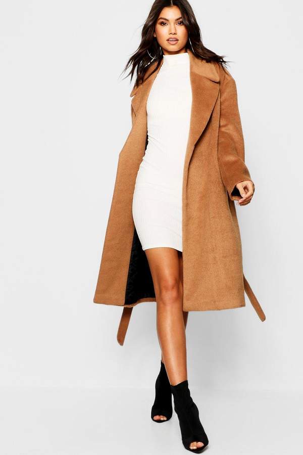 Belted Brushed Wool Look Coat